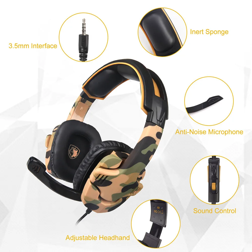 SADES SA-930 Casque PS4 Headset with Microphone PC Gamer Camouflage Stereo Headphones for PC Cell Phone New Xbox One Laptop (6)