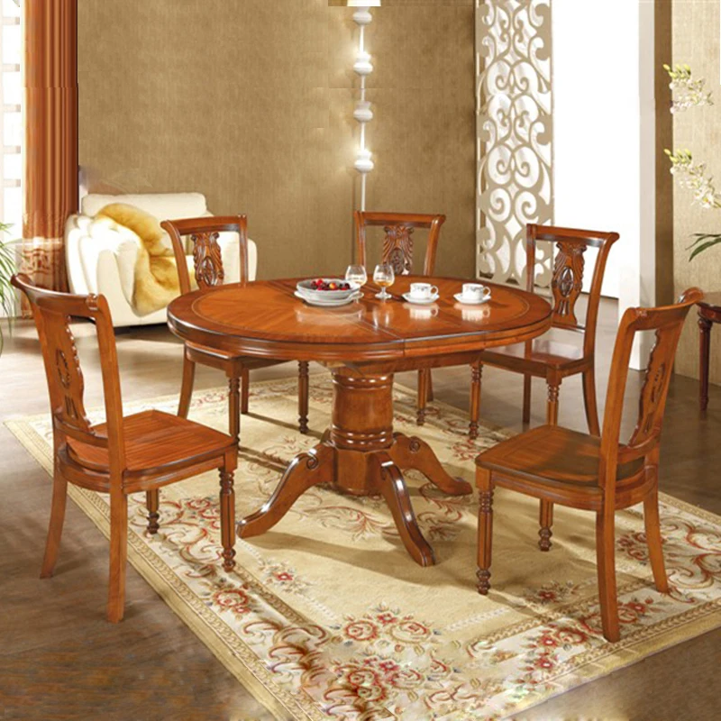 European solid wood dining tables and chairs combination of red walnut
