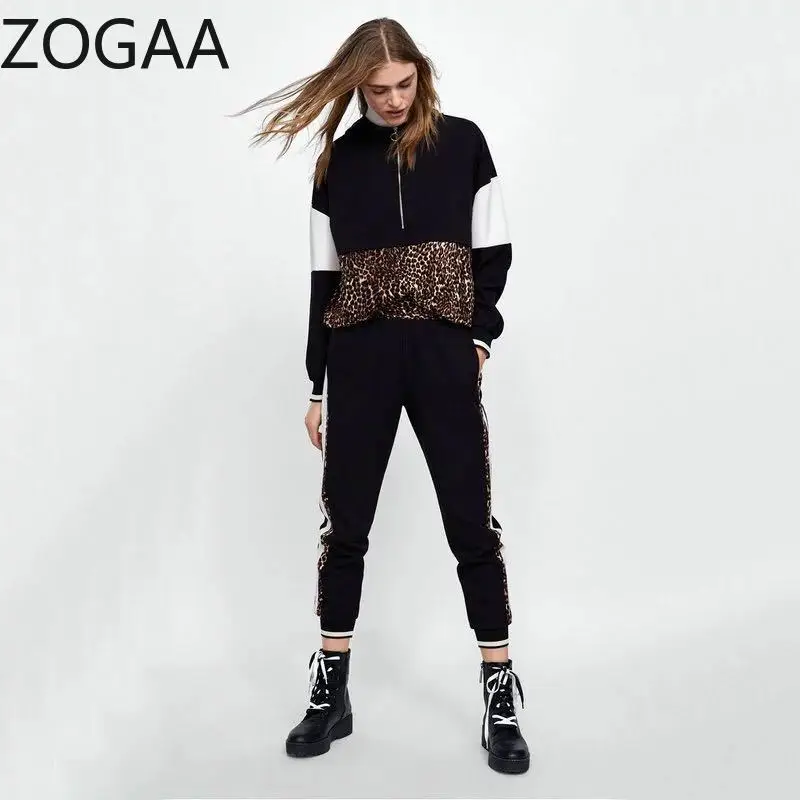 ZOGAA Women Leopard Hooded Sweatshirts Animal Pattern Patchwork Pockets Drawstring Tie Pullovers Female Casual Chic Tops Hoodie