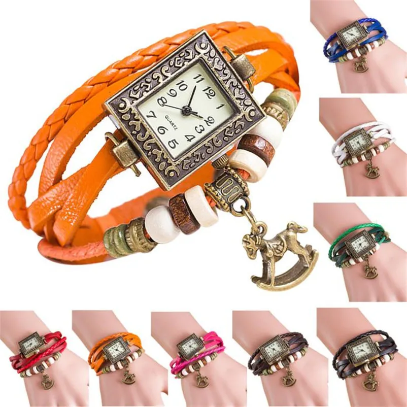 Women's watches casual watches Quartz Weave Around leather watch strap Trojans clock women and bracelet Wrist Watch Reloj M17 (6)