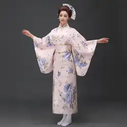 Для женщин халат традиционная японские кимоно Винтаж Косплэй сценический костюм платье для сцены с цветочным принтом халат гейши Ночная
