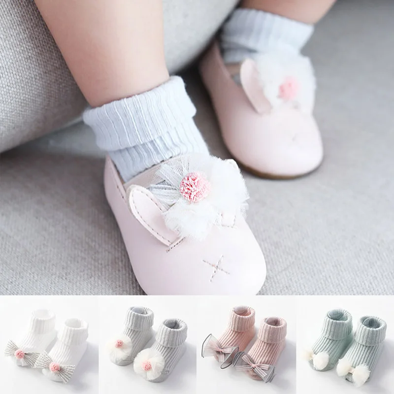 

Cute Cotton Baby Socks Summer Lace Bows Baby Girl Socks Anti Slip Flower Infant Toddler Floor Socks With Rubber Soles Sokken