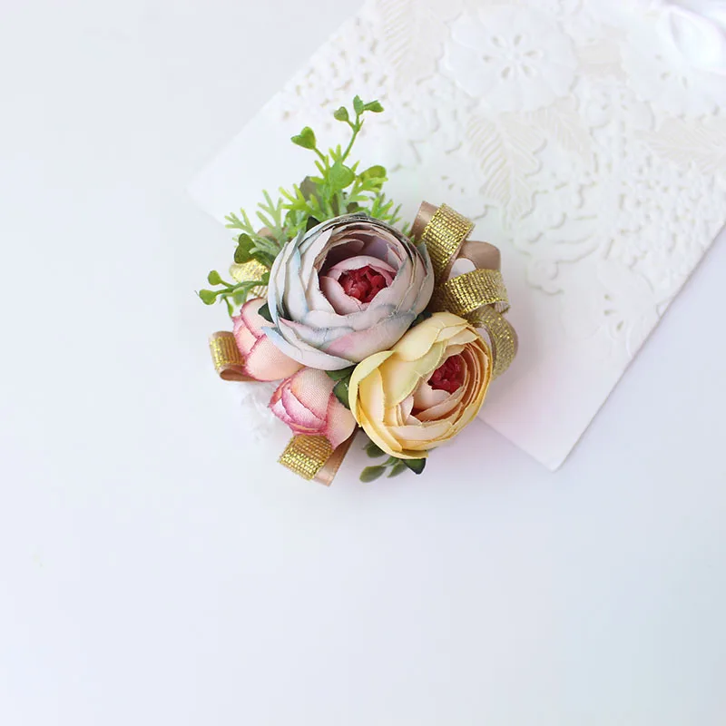 Wrist Corsage Bracelet wrist flowers artificial flowers rose  (2)