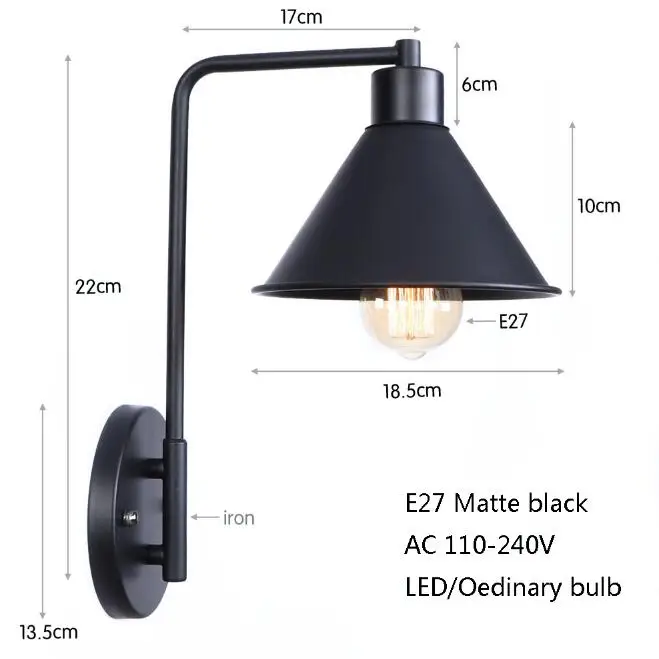 Винтаж Утюг окрашены в минималистском стиле черные бра E27 220 V светодиодный Блеск Бра в простом стиле для гостиной, спальни, холл ресторана кухня - Цвет абажура: black D