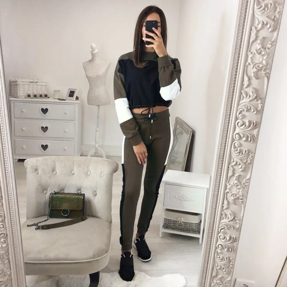 

Two Piece Set Women Tracksuit Patchwork Tracksuits Set Tops Suit Pants Casual Two-Piece Outfit Conjunto Feminino Women Clothes