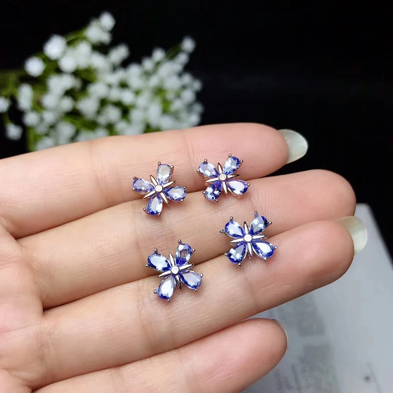 Натуральный Танзанит серьги гвоздики 3 мм* 5 мм против класса Танзанит ...