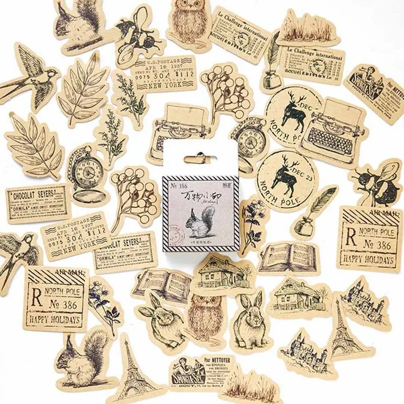 

46pcs/pack Vintage Animal Sticker Squirrel Owl Leaves Photo Album Scrapbook Decor Diary Label Sticker