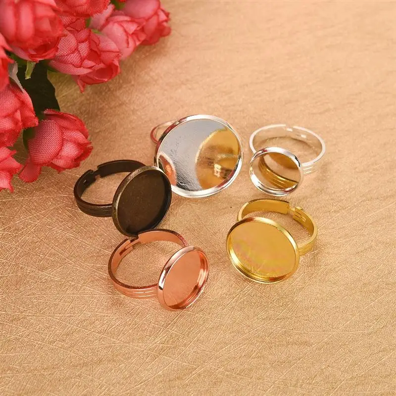 

5pcs Mix Colors Adjustable Ring Round Blank Base Fit 10/12/14/16/18/20mm Cabochon Cameo Settings Tray DIY Ring Accessories