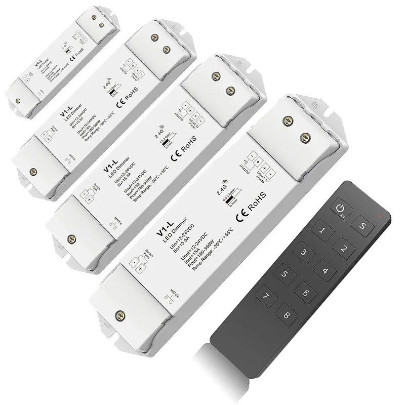 New Led Dimmer 12V/24V 15A output Receiver V1-L with 8 zone RU8 wireless RF Touch Remote 3528 5050 Led Single color strip Dimmer