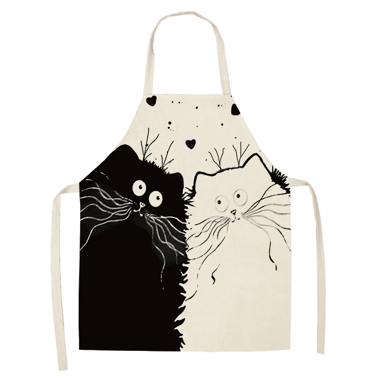 1Pcs Kitchen Apron Cute Cartoon Cat Printed Sleeveless Cotton Linen Aprons for Men Women Home Cleaning Tools 66*47cm