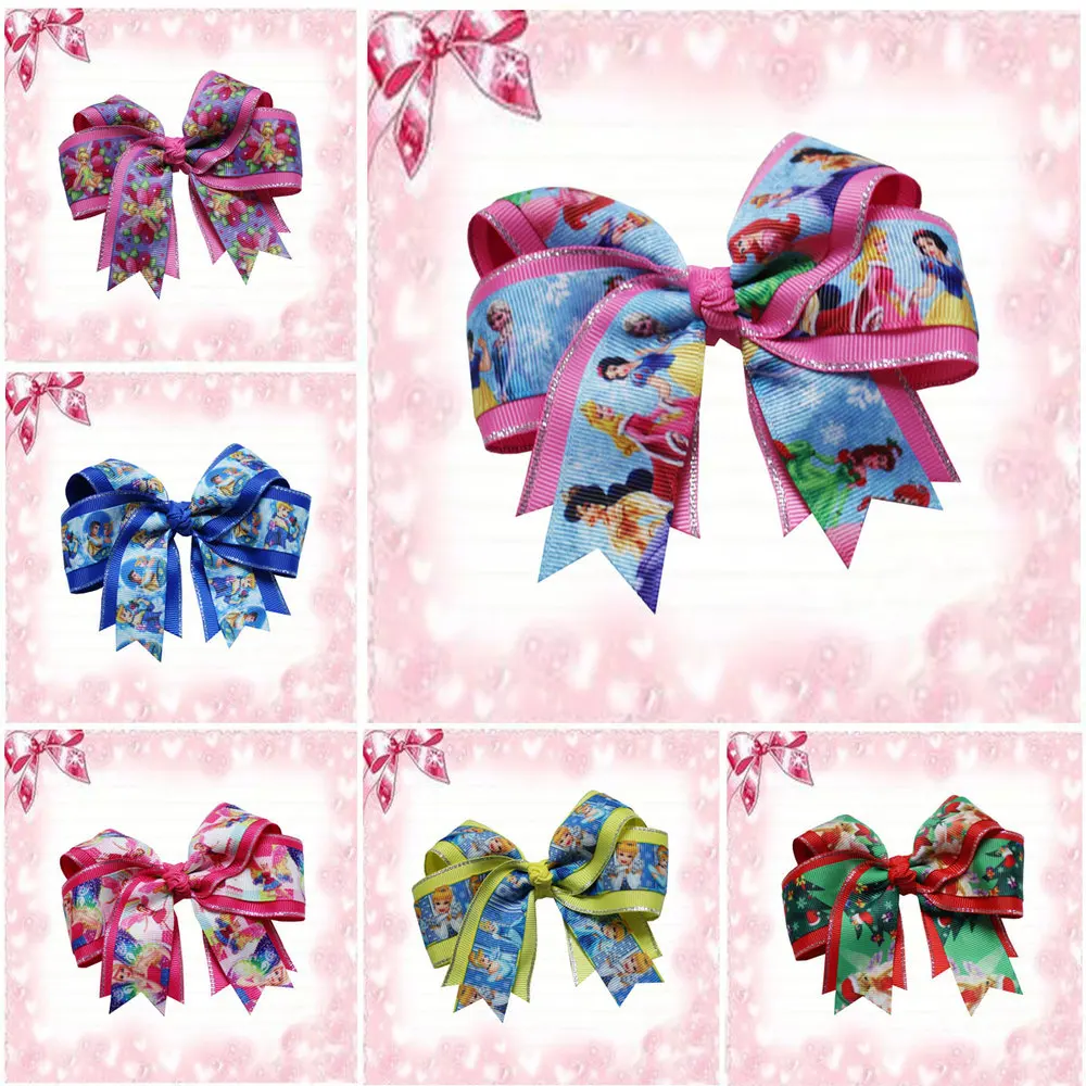 

20 BLESSING Happy Girl 4.5" Princess Cheer Hair Bow Clip Cinderella Snow White