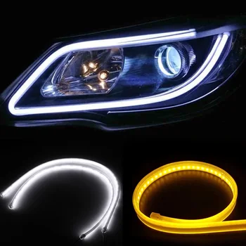 

2 Pieces Flexible Ultra Thin Waterproof Daytime Running lights COB Fog Lamp Strip Car Turn Signal Lamp Headlights