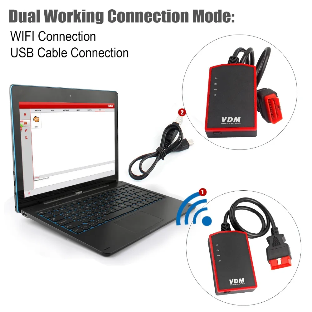 UCANDAS VDM Wifi OBD2 Автомобильный сканер полная система авто диагностический инструмент Многоязычный сканер с 11 дюймовым Windows планшетом