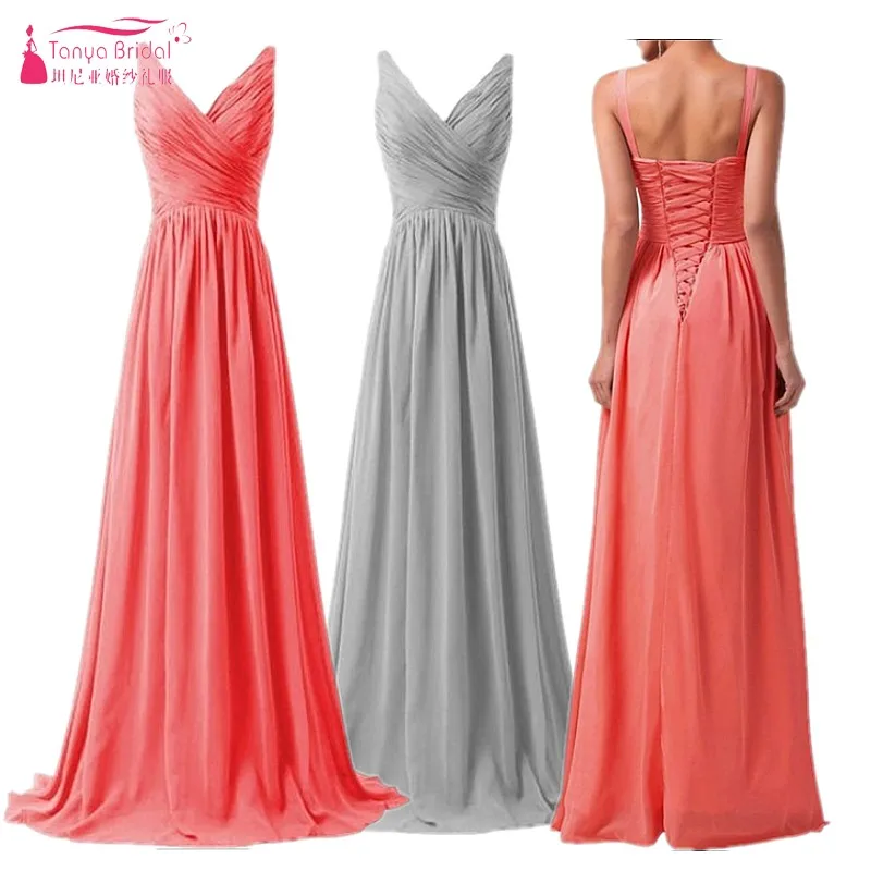 

A Line Long Chiffon Bridesmaid Dresses Country Style Beach Bridesmaids Dress vestido de festa Brides maid Gowns DQG071