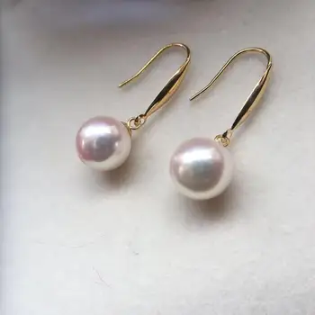 

natural 11-10 MM AAA south sea white pearl earrings pure 18 white gold hook