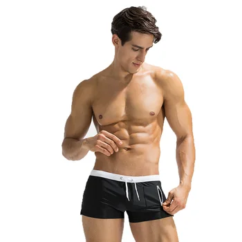 

Nice Fitting Trunks Mens Swim Trunks Short Square Leg Cut Swimming Briefs Swimwear with Front Zipper Pocket