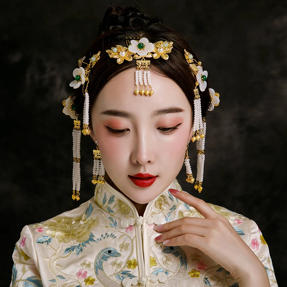 Classic Ancient Chinese Bride Hair Jewelry Set Wedding Headdress Step Shakes New 