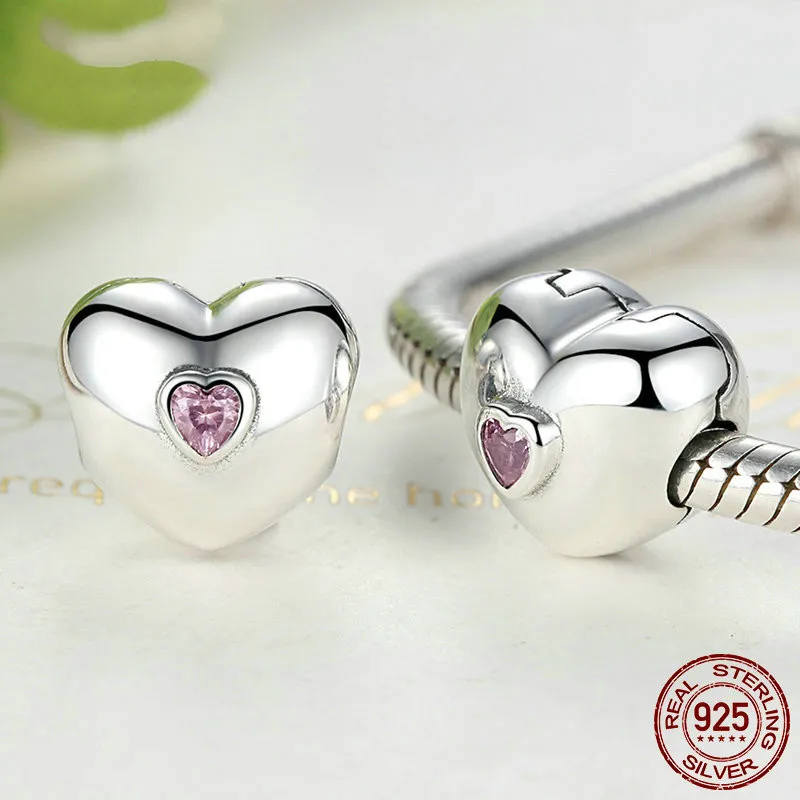 

100% Authentic 925 Sterling Silver Steady Heart Clip Charms Beads Fit Original Bracelet & Necklace Women Fashion Jewelry Gifts