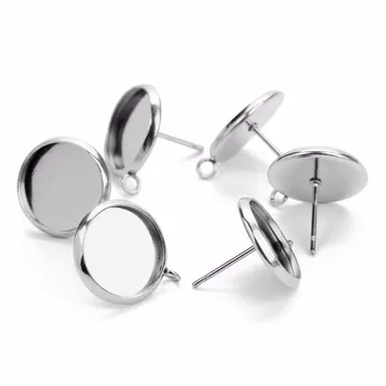 

20pcs/lot Stainless Steel Blank Cabochon Base With Hole Fit 8/10/12/14/16mm Cameo Earrings Setting For DIY Jewelry Making