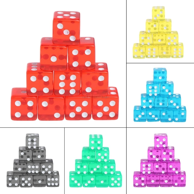 

10pcs Six Sided 15mm Transparent Cube Round Corner Portable Table Playing Games