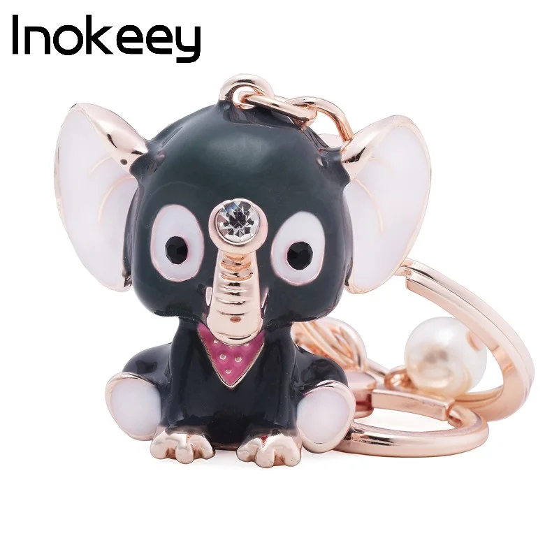Inokeey Grey Enamel Elephant Keychain Women Men Alloy Rhinestone Animal Car Key Chain Girls' Bag Accessories | Украшения и