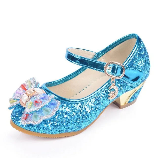 Qloblo/Новинка года; весенние кожаные туфли для танцев для девочек; модные тонкие туфли принцессы на высоком каблуке с блестками для студентов - Цвет: Синий