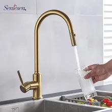 Senlesen Золотой смеситель для кухни латунный поворотный носик оптом и в розницу смеситель для раковины воды