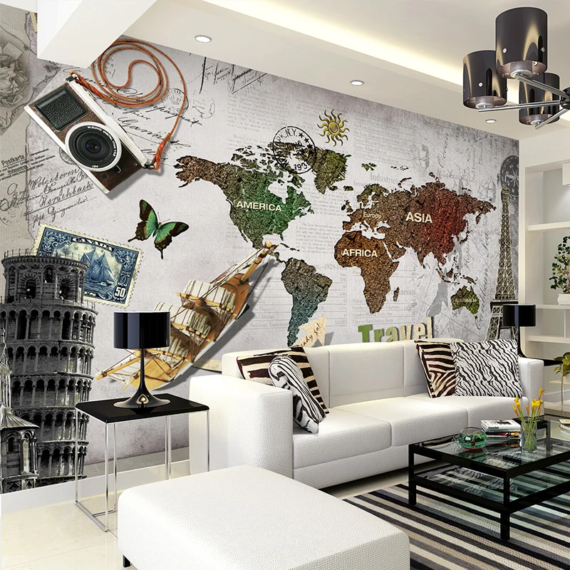 

Retro world map wallpaper large mural nostalgic bedroom study Cafe Restaurant TV backdrop wall murals wallpaper