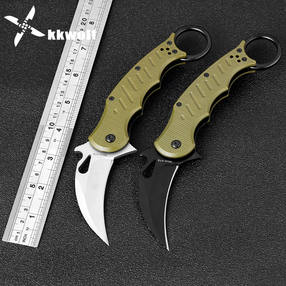 KKWOLF Folding Knife Pocket Camping Tactical Survival Portable Defensive Karambit EDC Ring Tool Knife Belt Clip Fighting Claw