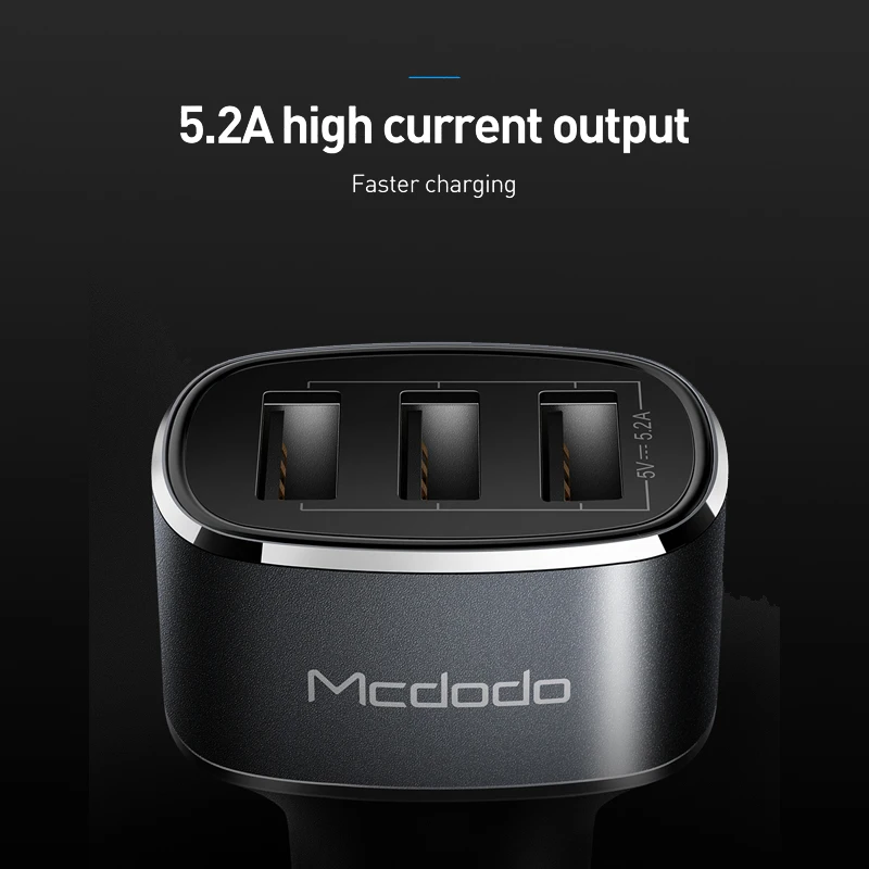 Mcdodo 3 usb порта USB Автомобильное зарядное устройство для универсального мобильного телефона 5.2A быстрое зарядное устройство для iPhone Xiaomi автомобильное зарядное устройство USB адаптер в автомобиль