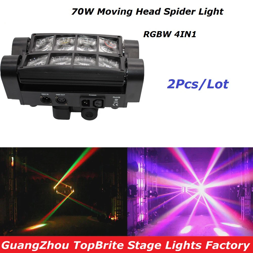 

High Quality 2Pcs/Lot 70W Moving Head Bar Beam Light 8*3W RGBW 4IN1 Led Spider Light For Stage Dj Disco Laser Light Projector
