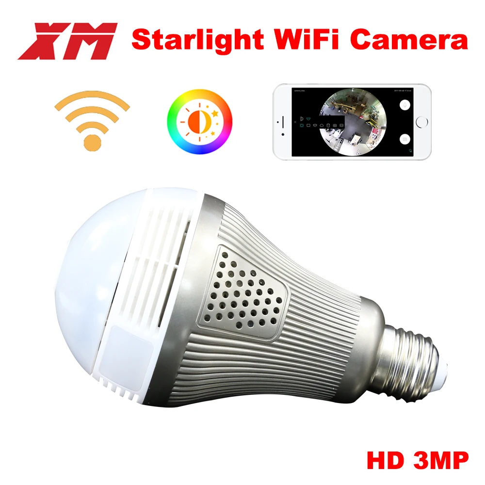 

XM 360 Panoramin Smart Home Safty Wifi 3MP VR Camera LED Bulb Security Camcorder Motion Detection CCTV Support PC Tablet Phone