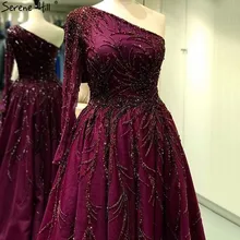 Вечерние платья трапециевидной формы в дубайском стиле бордового цвета с одним плечом, сексуальные роскошные вечерние платья Serene Хилл LA60988