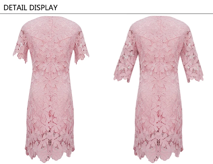 TAOYIZHUAI New Arrivals Spring Sweet Style Flare Sleeves O-Neck Plus Size Above Knee Pink Hollow Out Lace Women Dress 11832