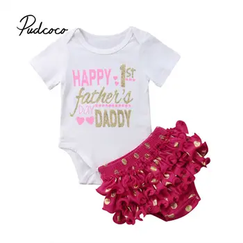 

Fathers Day Baby Girls Summer Outfits Clothes Father's Daddy Romper Rompers Tops +Tutu Skirt 2PCS Set 0-18 Months