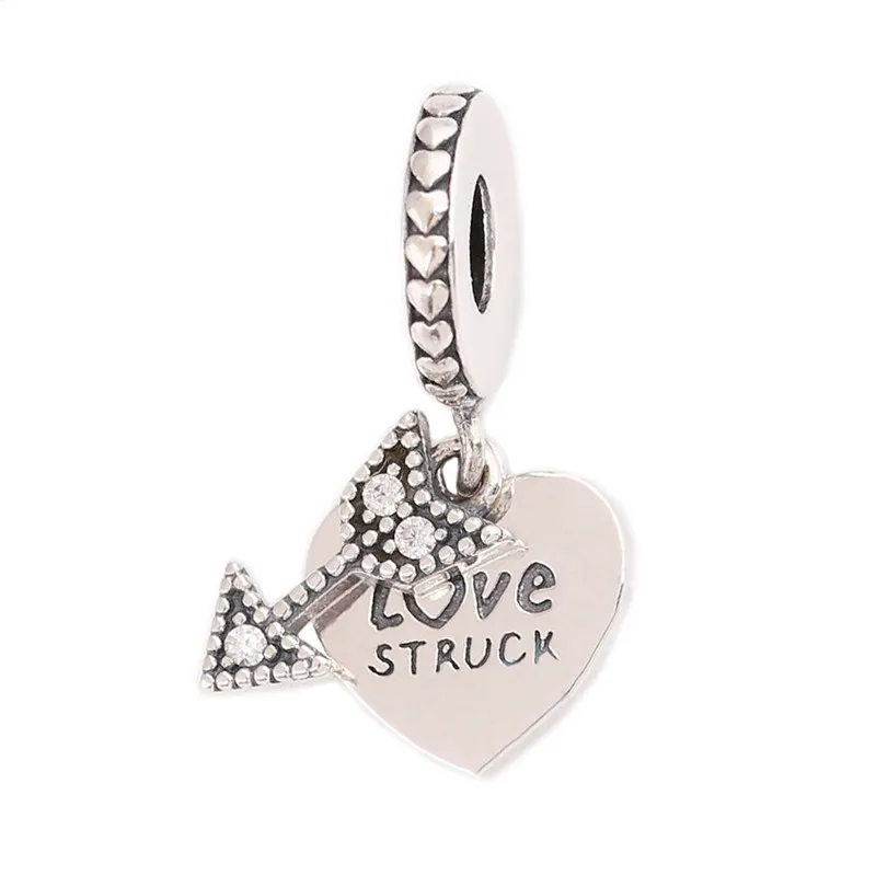 

2019 New 925 Sterling Silver Bead Love Struck Arrow Heart Hanging Charm Fit Original Pandora Bracelet for Women DIY Jewelry Gift