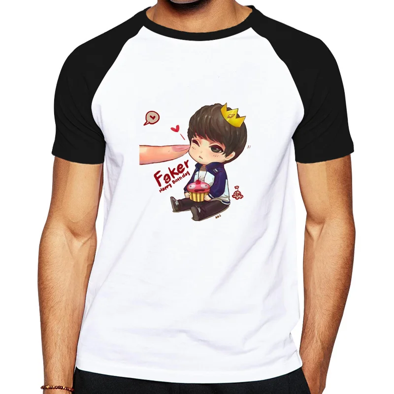 

New Summer Faker World Champion T Shirt Cartoon Print League of Legends T-shirt Funny Men Hip Hop Tee Cool O-neck Clothing