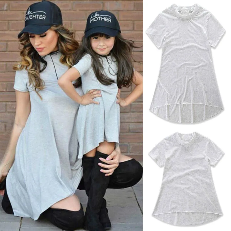 

Mother Daughter Matching Dress Summer Girls Cotton Casual Short Sleeve Holiday Dresses Beach Irregular Sundress Outfits Clothes