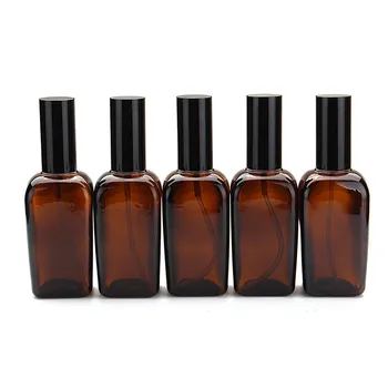 

5Pcs Empty Amber Glass Perfume Sray Bottles China Square Black Cap Perfume Water Dispenser Atomizer Bottle Container Wholesale