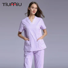 Фиолетовый высокое качество с коротким рукавом Спецодежда для врача медсестры летние Больничная медицинская Красота салон наборы скрабов хирургический медицинская униформа