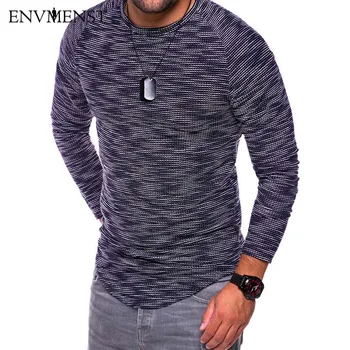 

2018 Envmenst Top New Men's Long Sleeves Bamboo T shirt Round Hem O neck Street Slim Fit Tees Knitting Tops Big Size XXXL