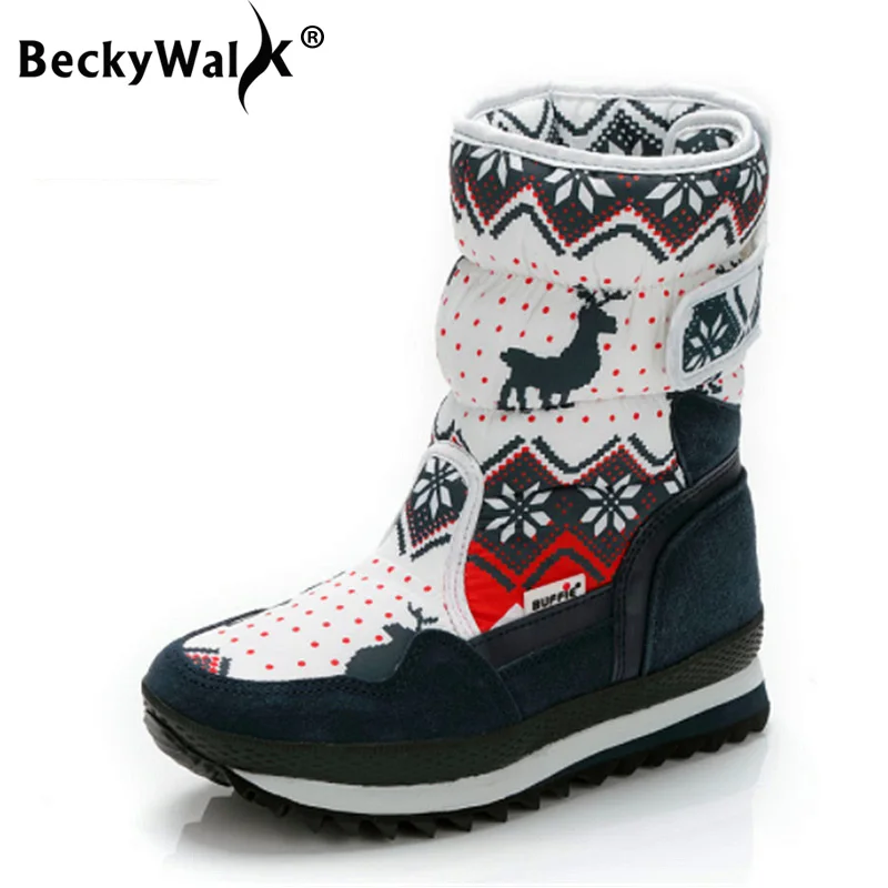 

BeckyWalk Fashion Christmas Style Winter Shoes Women Snow Boots Good Quality Anti-Slip Ladies Shoes Warm Female Boots WSH3106