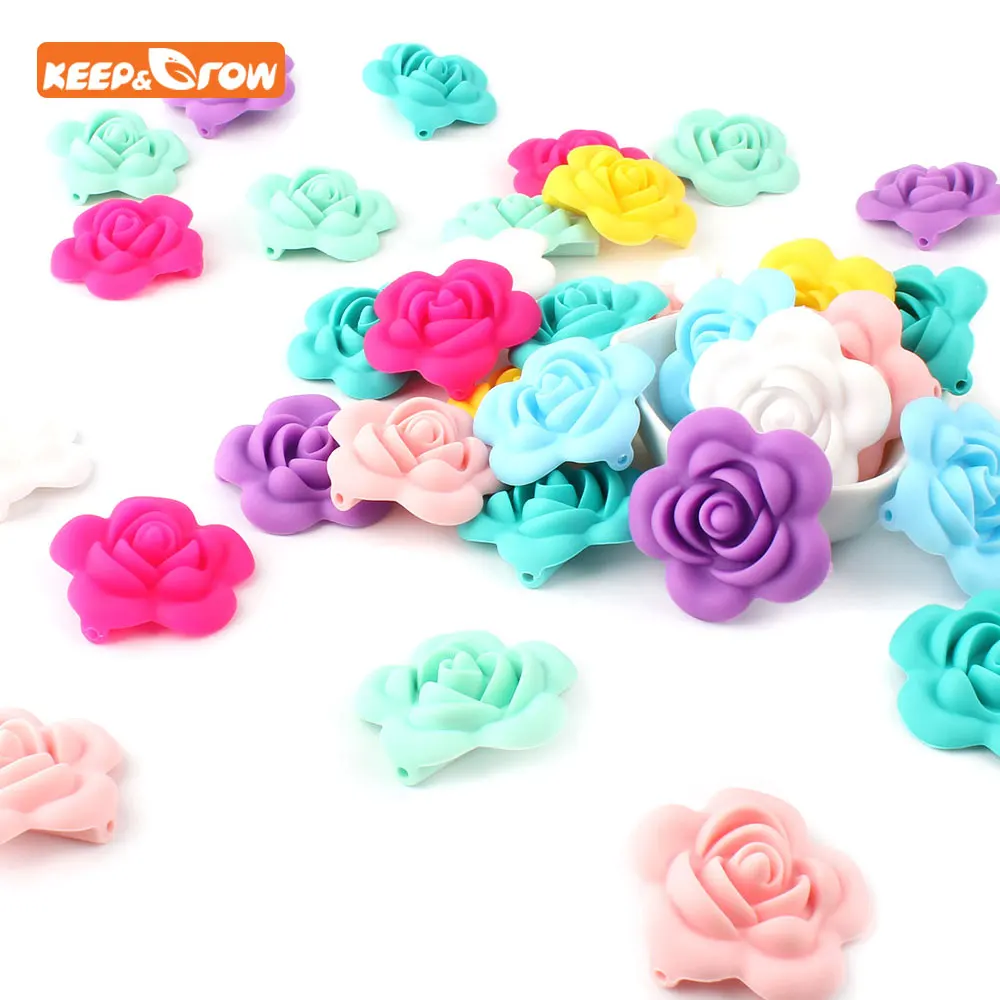 

Keep&grow 50Pcs/lot Rose Silicone Beads DIY Pacifier Chain Teething Beads Baby Silicone Flower Chewing Teether Care Nursing Toys