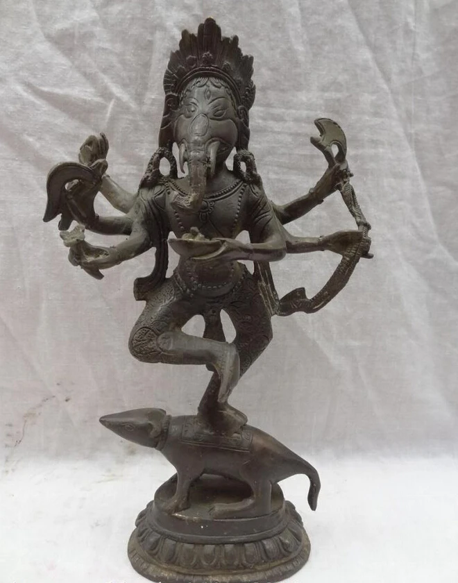 

song voge gem S3721 11" Tibet Bronze Buddhist 6 Arms Ganapati Ganesh Lord Ganesha Buddha Set States