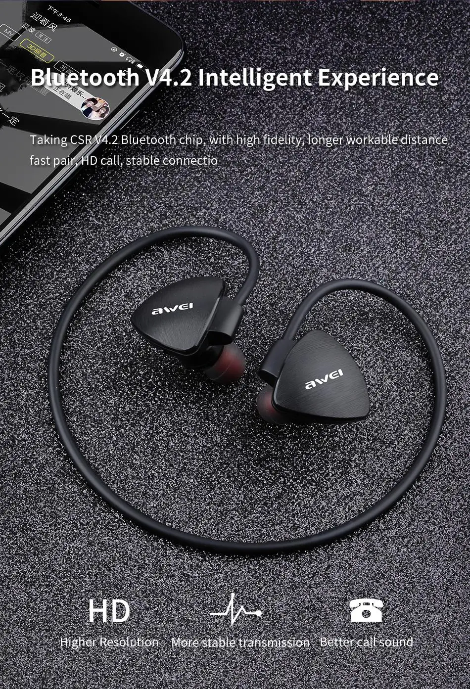 DRXENN Awei A847bl Bluetooth наушники водонепроницаемые спортивные беговые беспроводные наушники стерео бас гарнитура с микрофоном