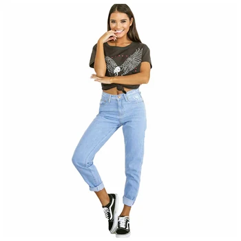 

New Arrivals Spring Autumn Style Fashion Women Wash Denim Straight Pants High Waist Bleached Ripped Boyfriend Jeans