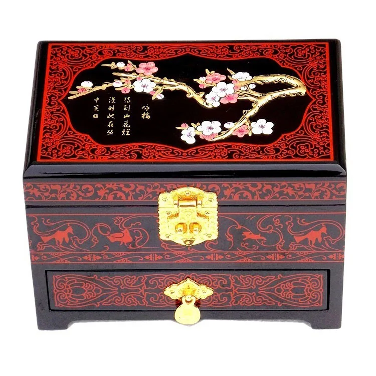 Деревянной лакированной посуды 21*14*8 см китайский классический, ручной работы черная коробка вышивка пион 2 слоя шкатулка