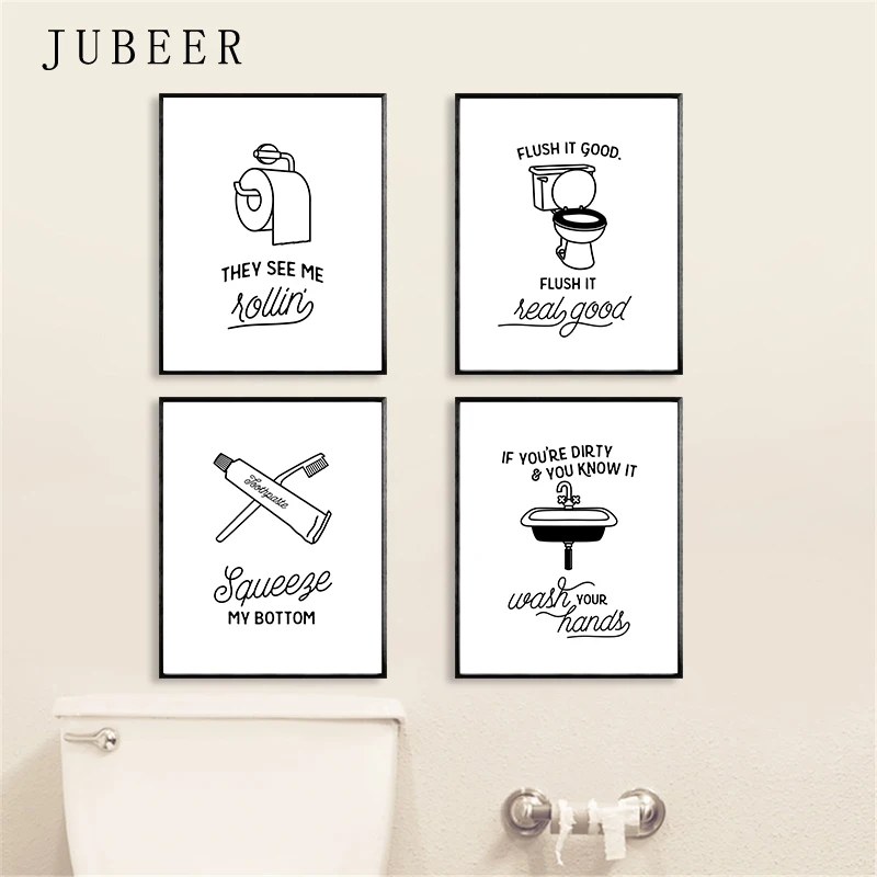 Funny Toilet Poster Bathroom Wall Art Decortive Picture Lavatory Painting Scandinavian Style and White the Pictures