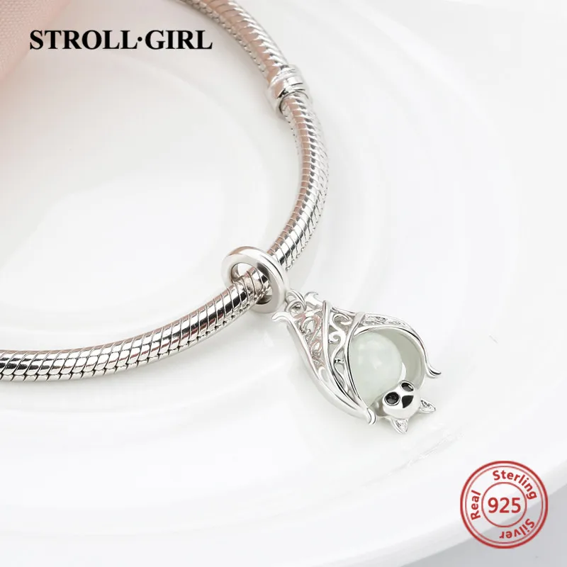 Strollgirl стерлингового серебра 925 животных bat светящиеся шарики DIY прелести Fit Authentic Pandora Браслеты кулон изготовления ювелирных изделий подарки