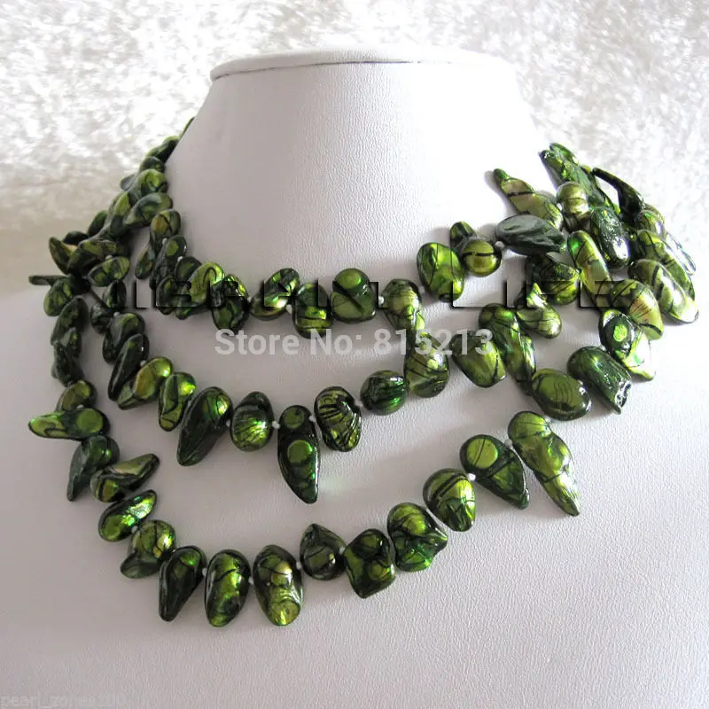 

HOT SELL - HOT1412 47" 7-8mm Green Black Wave Baroque Freshwater Pearl Necklace Strand Fashion -Top quality free shipping